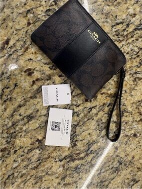 Coach Brown and Gold Zip Wristlet Pouch